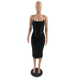 Lace Up Sequin Sexy Nightclub Midi Dress IV-8283