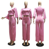 Solid Flare Sleeve Two Piece Pants Sets GCNF-0047