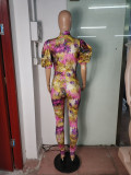 Plus Size Sexy Printed Puff Sleeve Jumpsuit WAF-77423