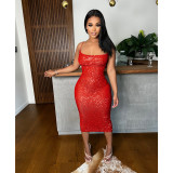 Lace Up Sequin Sexy Nightclub Midi Dress IV-8283