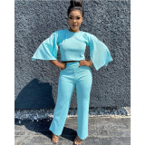 Solid Flare Sleeve Two Piece Pants Sets GCNF-0047