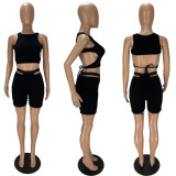 Sexy Backless Sleeveless Top+Shorts+Panties 3 Piece Sets XYF-9131