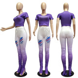 Gradient Short Sleeve Stacked Pants 2 Piece Sets GCNF-0040