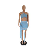 Sexy Tube Top Tie Up See-Through Mesh Mini Skirt Suit GDYF-6997