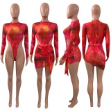 Sexy Mesh Bodysuit+Mini Skirt 2 Piece Sets NIK-279