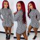 Geometric Print Long Sleeve Slim Mini Dress LUO-3213