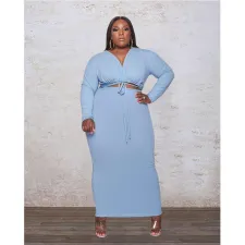 Plus Size Solid Color Cropped Top And Skirt Two Piece Set GDYF-6947
