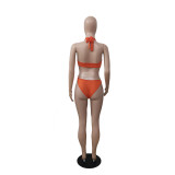 Sexy Swimsuit Solid Color Mesh Two Piece Set GDYF-6987