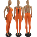 Sexy Deep V Neck Backless Bandage Jumpsuit FOSF-8202