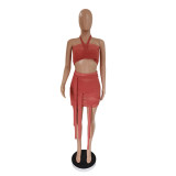 Sexy Tube Top Tie Up See-Through Mesh Mini Skirt Suit GDYF-6997