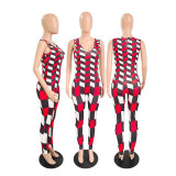 Plaid Print Fashion Sexy Slim Fit Sleeveless Jumpsuit GDYF-6961