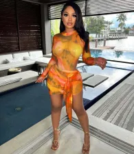 Sexy Mesh Bodysuit+Mini Skirt 2 Piece Sets NIK-279