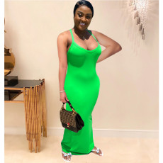 Solid Halter Backless Slim Maxi Dress GCNF-0017