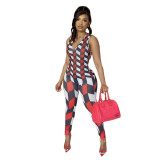 Plaid Print Fashion Sexy Slim Fit Sleeveless Jumpsuit GDYF-6961