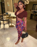Sexy Crop Top+Printed Pants Two Piece Sets MEM-88421