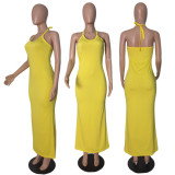 Solid Halter Backless Slim Maxi Dress GCNF-0017