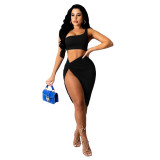 Solid Color Single Shoulder Tank Top And Skirt Two Piece Sets GDYF-6957