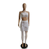 Sexy Tube Top Tie Up See-Through Mesh Mini Skirt Suit GDYF-6997