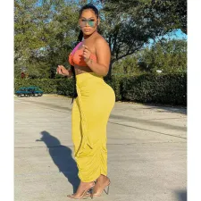 Sexy Wrap Chest Ruched Maxi Skirt 2 Piece Sets MTY-6615
