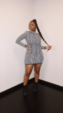 Geometric Print Long Sleeve Slim Mini Dress LUO-3213