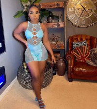 Sexy Mesh Patchwork Sleeveless Hollow Romper NIK-281