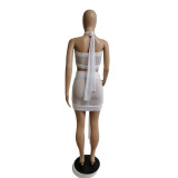 Sexy Tube Top Tie Up See-Through Mesh Mini Skirt Suit GDYF-6997