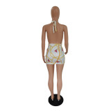 Sexy Print Drawstring Backless Mini Dress GDYF-6993