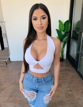 Solid Color Halterneck Crop Top GDYF-6989