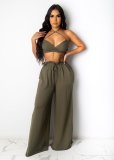 Solid Color Fashion Halter Neck Top Wide-leg Pants 2 Piece Sets GDYF-6966