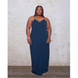 Plus Size Solid Color Loose Sexy Sling Long Dress GDYF-6948