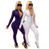 Solid Long Sleeve Zipper Jumpsuit GCNF-0016