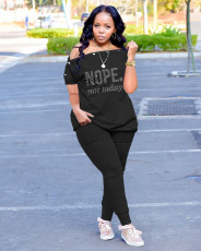 Plus Size Hot Drilling Two Piece Pants Set NYF-8101