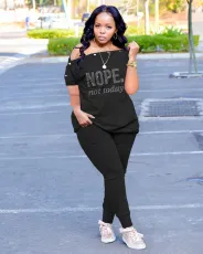 Plus Size Hot Drilling Two Piece Pants Set NYF-8101