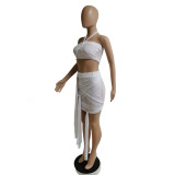 Sexy Tube Top Tie Up See-Through Mesh Mini Skirt Suit GDYF-6997