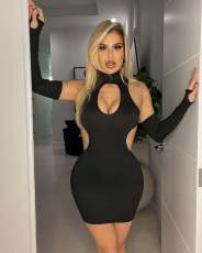 Black Sexy Backless Hollow Out Mini Club Dress (With Sleeves) JH-292