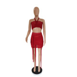 Sexy Tube Top Tie Up See-Through Mesh Mini Skirt Suit GDYF-6997