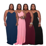Plus Size Solid Color Loose Sexy Sling Long Dress GDYF-6948
