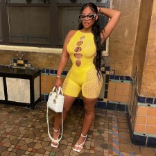 Sexy Mesh Patchwork Sleeveless Hollow Romper NIK-281