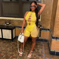 Sexy Mesh Patchwork Sleeveless Hollow Romper NIK-281
