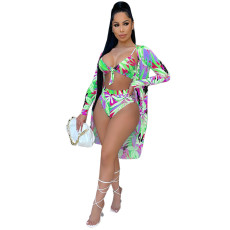 Fashion Sexy Print Cloak Bikini Swimsuit Three-piece Set GDYF-6991
