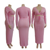 Plus Size Solid Color Cropped Top And Skirt Two Piece Set GDYF-6947
