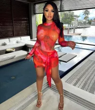 Sexy Mesh Bodysuit+Mini Skirt 2 Piece Sets NIK-279