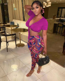 Sexy Crop Top+Printed Pants Two Piece Sets MEM-88421