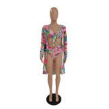 Fashion Sexy Print Cloak Bikini Swimsuit Three-piece Set GDYF-6991