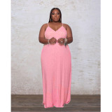 Plus Size Solid Color Loose Sexy Sling Long Dress GDYF-6948