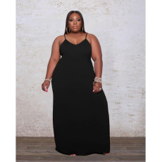 Plus Size Solid Color Loose Sexy Sling Long Dress GDYF-6948