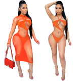 Sexy Swimsuit Solid Color Mesh Two Piece Set GDYF-6987
