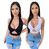 Solid Color Halterneck Crop Top GDYF-6989