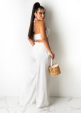 Solid Color Fashion Halter Neck Top Wide-leg Pants 2 Piece Sets GDYF-6966