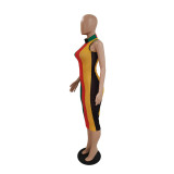 Sheer Sexy Mesh Striped Print Sleeveless Midi Dress GDYF-6994